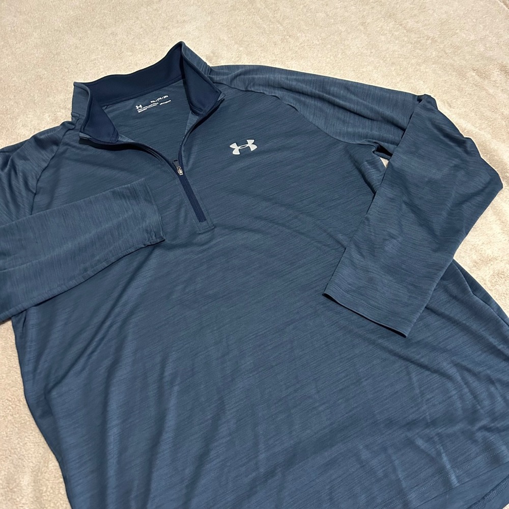Under Armour 1/4 Zip Pullover Mens 2XL Blue HeatGear Loose Fit Athletic Top